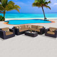 Exclusive Ocean View Taupe 8 Piece Outdoor Wicker Patio Furniture Set