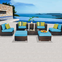 Contemporary Ocean View Tropical Blue 8 Piece Outdoor Wicker Patio Furniture Set