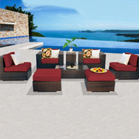 Contemporary Ocean View Henna Spice 8 Piece Outdoor Wicker Patio Furniture Set