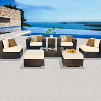 Contemporary Ocean View Ivory 8 Piece Outdoor Wicker Patio Furniture Set