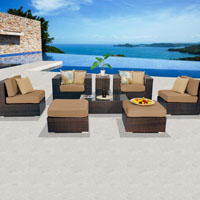 Contemporary Ocean View Taupe 8 Piece Outdoor Wicker Patio Furniture Set