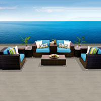 Grand Ocean View Tropical Blue 8 Piece Outdoor Wicker Patio Furniture Set