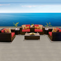 Grand Ocean View Red Spice 8 Piece Outdoor Wicker Patio Furniture Set