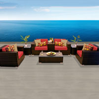 Elegant Ocean View Red Spice 8 Piece Outdoor Wicker Patio Furniture Set