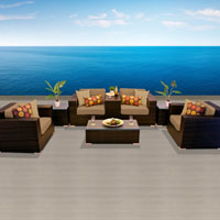 Elegant Ocean View Tropical Blue 8 Piece Outdoor Wicker Patio Furniture Set
