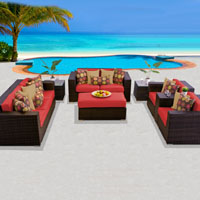 Elite Ocean View Red Spice 8 Piece Outdoor Wicker Patio Furniture Set