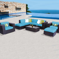 Deluxe Ocean View Tropical Blue 9 Piece Outdoor Wicker Patio Furniture Set