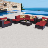 Deluxe Ocean View Henna Spice 9 Piece Outdoor Wicker Patio Furniture Set