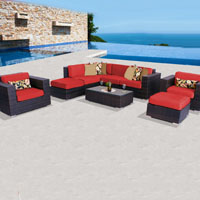 Deluxe Ocean View Red Spice 9 Piece Outdoor Wicker Patio Furniture Set