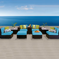 Modern Ocean View Tropical Blue 9 Piece Outdoor Wicker Patio Furniture Set