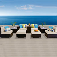 Modern Ocean View Ivory 9 Piece Outdoor Wicker Patio Furniture Set