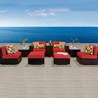 Modern Ocean View Red Spice 9 Piece Outdoor Wicker Patio Furniture Set