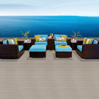Elegant Ocean View Tropical Blue 9 Piece Outdoor Wicker Patio Furniture Set