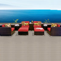 Elegant Ocean View Red Spice 9 Piece Outdoor Wicker Patio Furniture Set