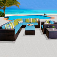 Elite Ocean View Tropical Blue 9 Piece Outdoor Wicker Patio Furniture Set