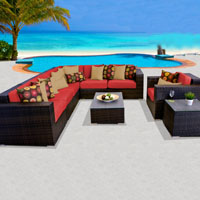 Elite Ocean View Spice Red 9 Piece Outdoor Wicker Patio Furniture Set