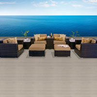 Elite Ocean View Taupe 9 Piece Outdoor Wicker Patio Furniture Set