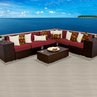 Grand Ocean View Henna Spice 9 Piece Outdoor Wicker Patio Furniture Set