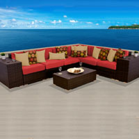 Grand Ocean View Red Spice 9 Piece Outdoor Wicker Patio Furniture Set