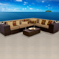 Grand Ocean View Taupe 9 Piece Outdoor Wicker Patio Furniture Set