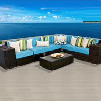 Grand Ocean View Tropical Blue 9 Piece Outdoor Wicker Patio Furniture Set
