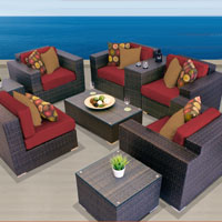 Exclusive Ocean View Henna Spice 9 Piece Outdoor Wicker Patio Furniture Set