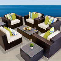 Exclusive Ocean View Ivory 9 Piece Outdoor Wicker Patio Furniture Set