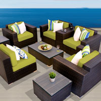 Exclusive Ocean View Peridot 9 Piece Outdoor Wicker Patio Furniture Set