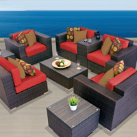 Exclusive Ocean View Spice Red 9 Piece Outdoor Wicker Patio Furniture Set