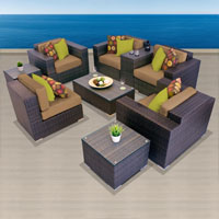 Exclusive Ocean View Taupe 9 Piece Outdoor Wicker Patio Furniture Set
