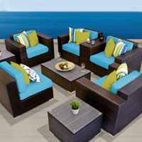Exclusive Ocean View Tropical Blue 9 Piece Outdoor Wicker Patio Furniture Set