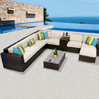 Deluxe Ocean View Ivory 10 Piece Outdoor Wicker Patio Furniture Set