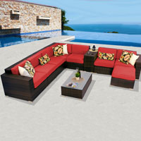Deluxe Ocean View Spice Red 10 Piece Outdoor Wicker Patio Furniture Set