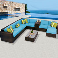 Deluxe Ocean View Tropical Blue 10 Piece Outdoor Wicker Patio Furniture Set