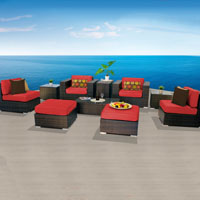 Elegant Ocean View Red Spice 10 Piece Outdoor Wicker Patio Furniture Set