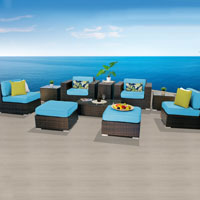 Elegant Ocean View Tropical Blue 10 Piece Outdoor Wicker Patio Furniture Set