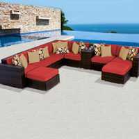 Contemporary Ocean View Spice Red 10 Piece Outdoor Wicker Patio Furniture Set