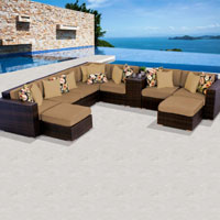 Contemporary Ocean View Toupe 10 Piece Outdoor Wicker Patio Furniture Set