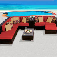 Grand Ocean View Spice Red 10 Piece Outdoor Wicker Patio Furniture Set