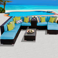 Grand Ocean View Tropical Blue 10 Piece Outdoor Wicker Patio Furniture Set
