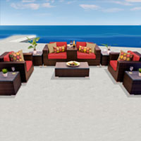 Exclusive Ocean View Spice Red 10 Piece Outdoor Wicker Patio Furniture Set