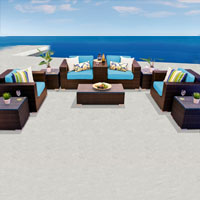 Exclusive Ocean View Tropical Blue 10 Piece Outdoor Wicker Patio Furniture Set