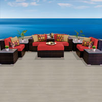 Modern Ocean View Spice Red 10 Piece Outdoor Wicker Patio Furniture Set
