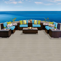 Modern Ocean View Tropical Blue 10 Piece Outdoor Wicker Patio Furniture Set