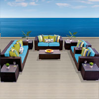 Elite Ocean View Tropical Blue 10 Piece Outdoor Wicker Patio Furniture Set