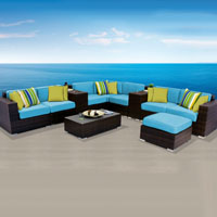 Contemporary Ocean View Tropical Blue 11 Piece Outdoor Wicker Patio Furniture Set
