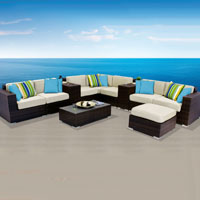 Contemporary Ocean View Ivory 11 Piece Outdoor Wicker Patio Furniture Set