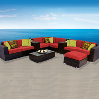 Contemporary Ocean View Red Spice 11 Piece Outdoor Wicker Patio Furniture Set
