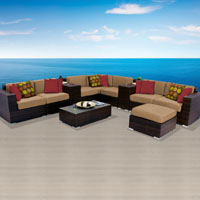 Contemporary Ocean View Taupe 11 Piece Outdoor Wicker Patio Furniture Set
