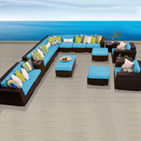 Ocean View Tropical Blue 17 Piece Outdoor Wicker Patio Furniture Set